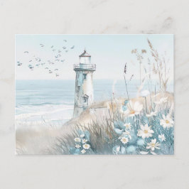 ljusblått och vitt kustlandskap vykort