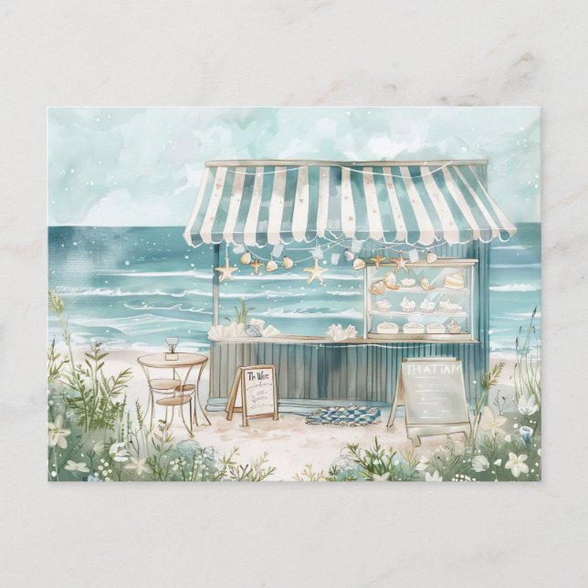 ljusblått och vitt kustlandskap vykort (Framsida)