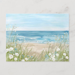 ljusblått och vitt kustlandskap vykort