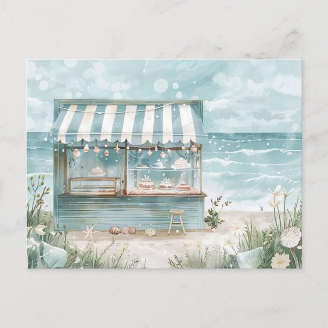 ljusblått och vitt kustlandskap vykort (Framsida)