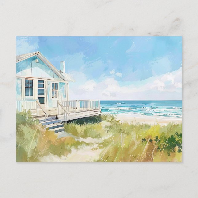 ljusblått och vitt kustlandskap vykort (Framsida)