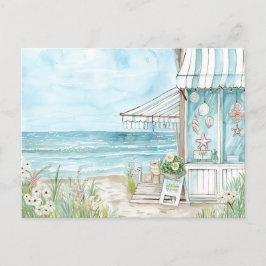 ljusblått och vitt kustlandskap vykort