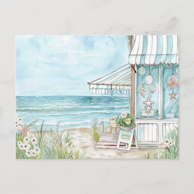 ljusblått och vitt kustlandskap vykort (Framsida)