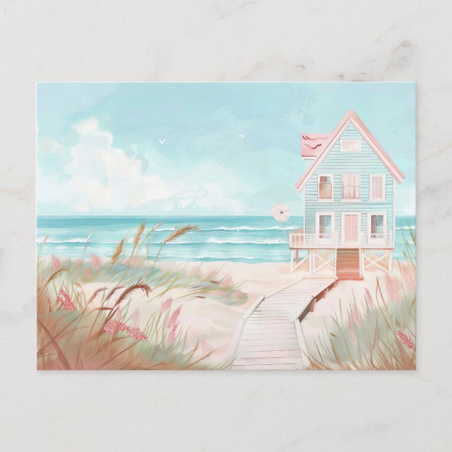 ljusblått och vitt kustlandskap vykort (Framsida)