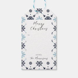 Ljusblått och vitt snöflingor, Anpassningsbar Presentetikett
