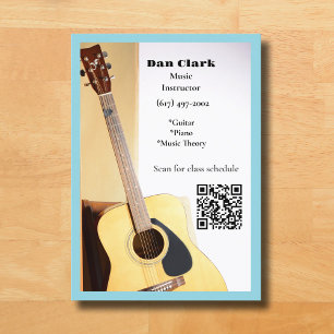 Ljusblått QR-kod Musiklärare Akoustic Guitar Visitkort