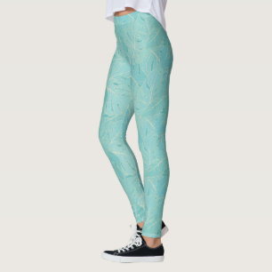 Ljusblått tropiska handflatan löv mönster leggings