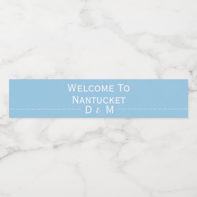 Ljusblått välkomnande till vår Bröllop Vattenflaska Etikett (Singel etikett)