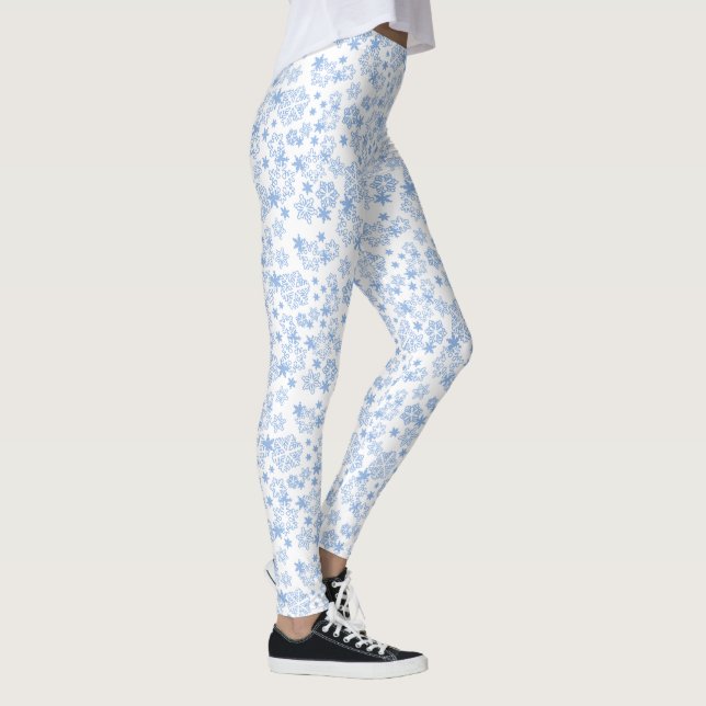 Ljusblått vintersnöflingemönster leggings (Höger)