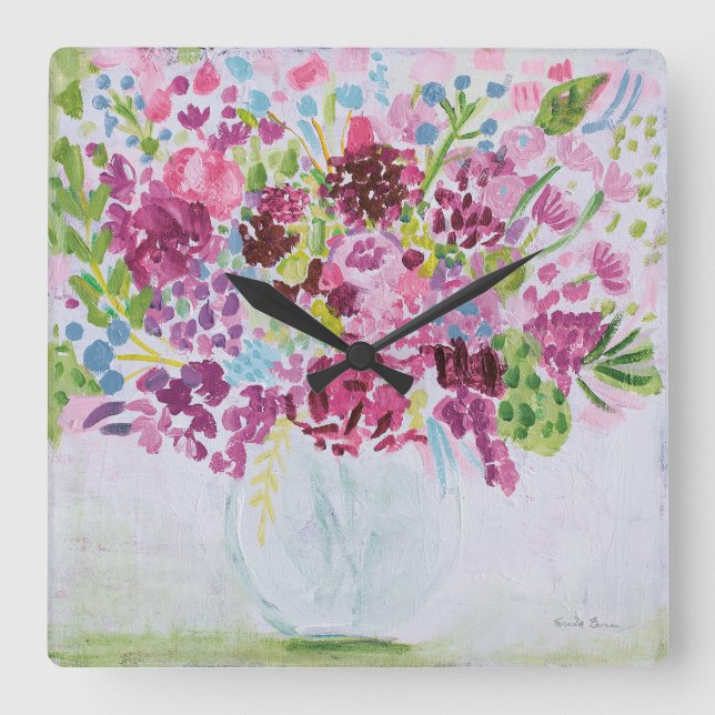 Ljusblomma Bouquet Fyrkantig Klocka (Framsida)