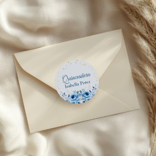 Ljusblommig och guldglittrig Quinceanera Runt Klistermärke