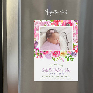 Ljusblommor Magnetiskt foto Birth-meddelande Magnetisk Inbjudningskort