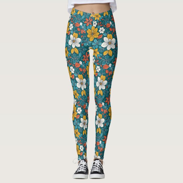 Ljusblommor, Mörkens bakgrund Leggings (Framsida)