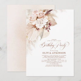 Ljusblommor och Pampas-gräs Boho-födelsedag Inbjudningar