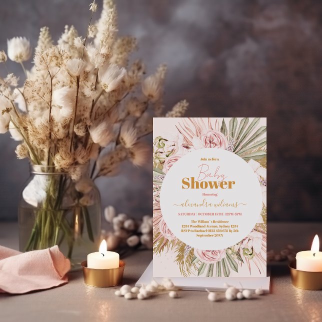 Ljusblommor och Pampas Grass Boho Baby Shower Inbjudningar (Skapare uppladdad)