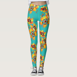 Ljusblommor - Orange - Aqua Leggings