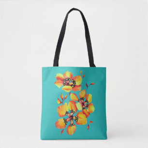 Ljusblommor - Orange - Aqua Tygkasse