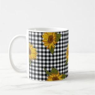 Ljusblommor på en svart och vit buffalo che kaffemugg