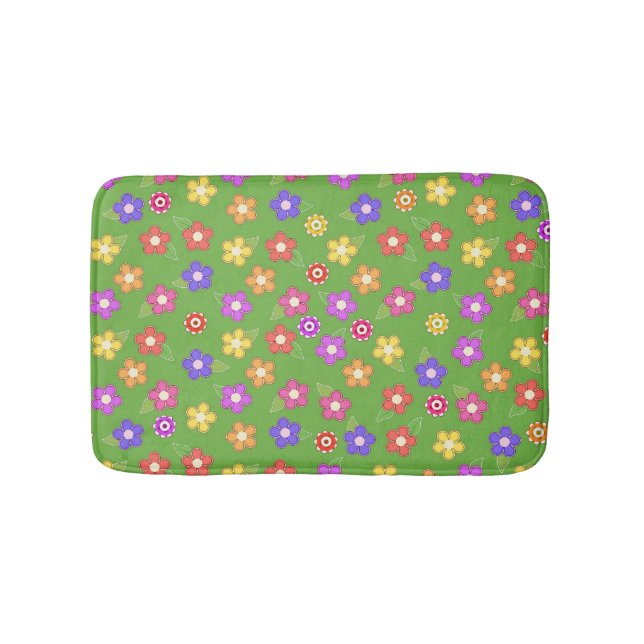 Ljusblommor på Grönt Bath Mat Badrumsmatta (Framsidan)