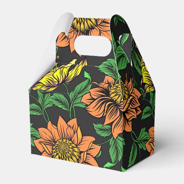 Ljusblommor poppar från svart bakgrund presentaskar (Framsidan Sidan)