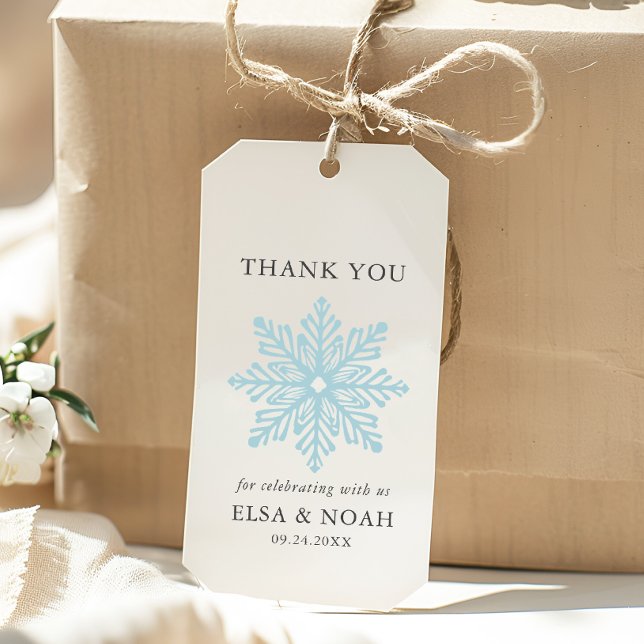 LJUSBLUE ENKEL SNOWFLAKE BRÖLLOP Tack Presentetikett (Skapare uppladdad)