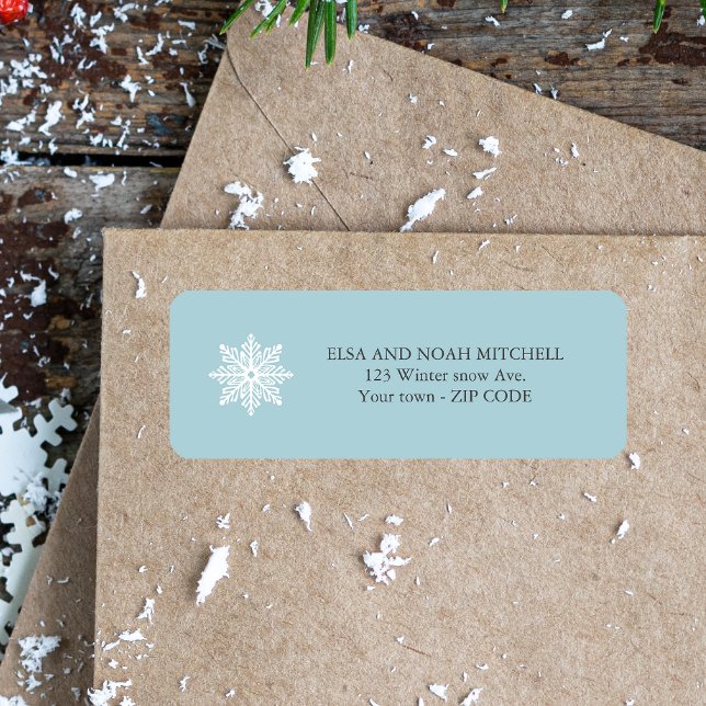 LJUSBLUE ENKEL SNOWFLAKE WINTER FAMILY ADRESS RETURADRESS ETIKETT (Skapare uppladdad)