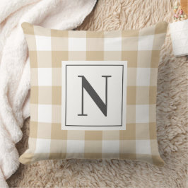 Ljusbrun Gingham-ruta Monogram Initial Kudde