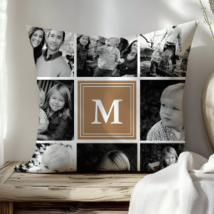 Ljusbrun Monogram Familjefoto Collage Kudde