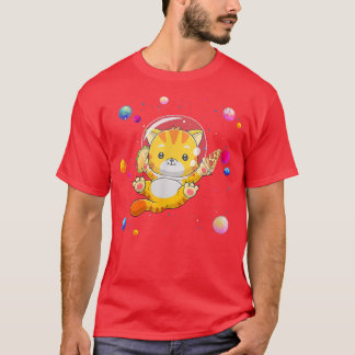 Ljusbrun rymdplanetstut, katt, katt, pizza och tak t shirt