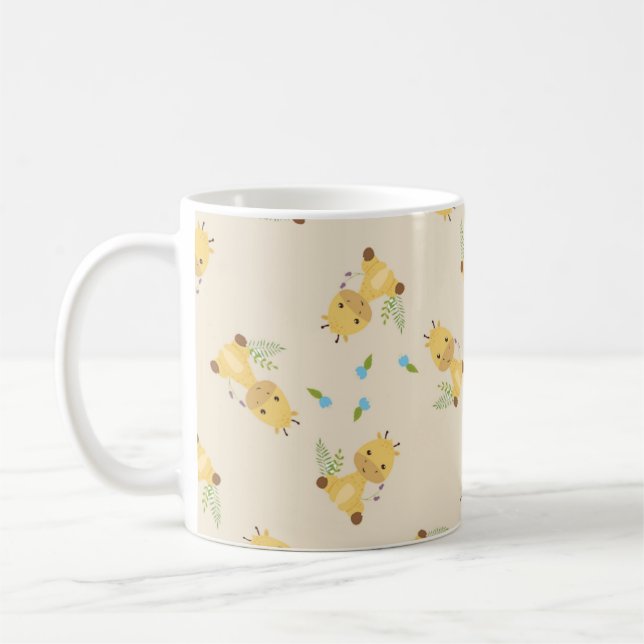 Ljusbrun, söt giraffe blommigt kaffemugg (Vänster)