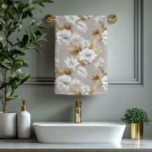 Ljusbrun Taupe Vit Blommig Badtorkduk
