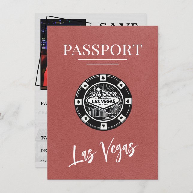 Ljusburgundy Las Vegas-passet sparar datumet Spara Datumet (Fram/baksida)