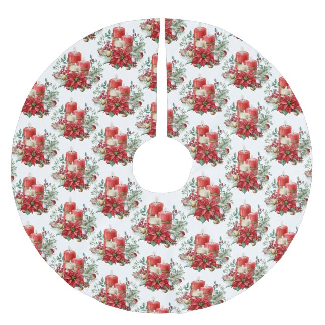 Ljuscentrum med Poinsettia Flower Mönster Julgransmatta Borstad Polyester (Framsidan)