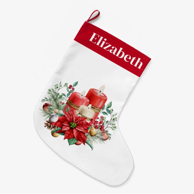 Ljuscentrum med Poinsettia Flower Stor Julstrumpa (Framsidan (Hängande))