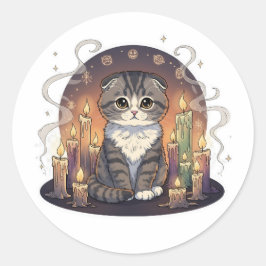 Ljuscirkelformad - Scottish Fold Cat Halloween Runt Klistermärke