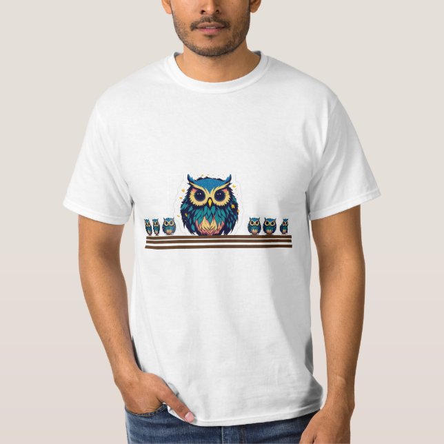 Ljuset Cute Blue Uggla T Shirt (Framsida)