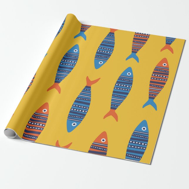 Ljuset fiskar sömlöst mönster. Seaside hand plocka Presentpapper (Utrullad)