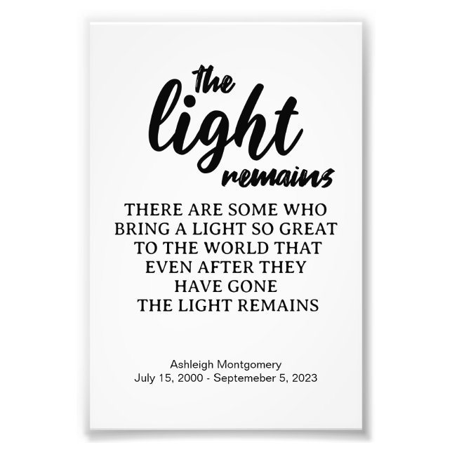 Ljuset förblir ett begravningsminne fototryck (Framsidan)