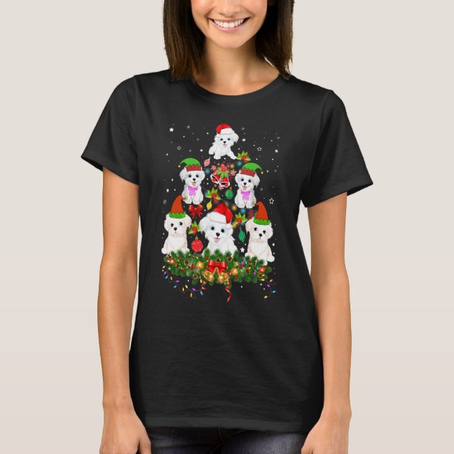 Ljuset från Julgran Färg Ljuset från Funny Bichon  T Shirt (Framsida)