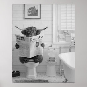 Ljuset Highland Cow Sitta på Toilet Bathroom Poster