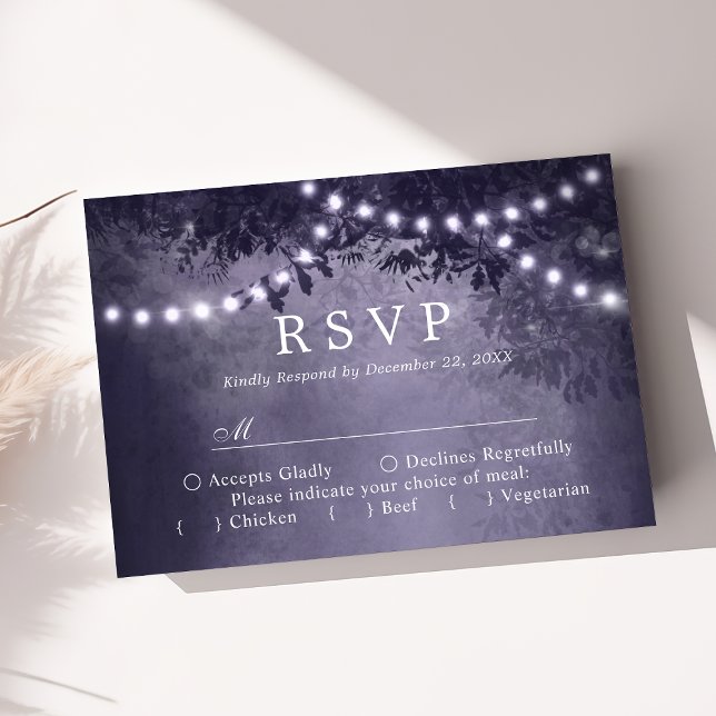 Ljuset i Rustic Tree Lights Woodland Wedding RSVP OSA Kort (Skapare uppladdad)