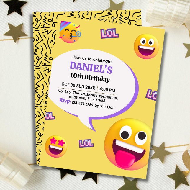 Ljuset och roligten modern emoji fick 10-årsdagen inbjudningar (Front/Back )