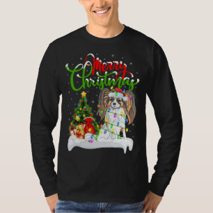 Ljuset Papillon Hund älskare Julafton Ch T Shirt