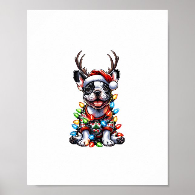 Ljuset Santa Hat Rei Fransk Bulldog Poster (Framsidan)
