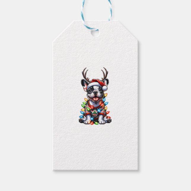 Ljuset Santa Hat Rei Fransk Bulldog Presentetikett (Framsidan)