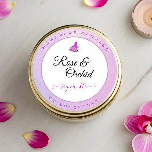 Ljusetiketter Rosa Ombre Glitter Cute Butterfly Runt Klistermärke