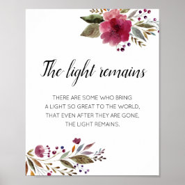 Ljusets kvarstår Burgunderröda Blommiga Minnesmärk Poster