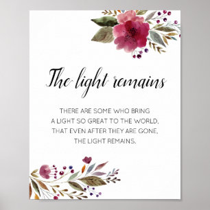Ljusets kvarvarande Burgunderröda Blommiga Minnesm Poster