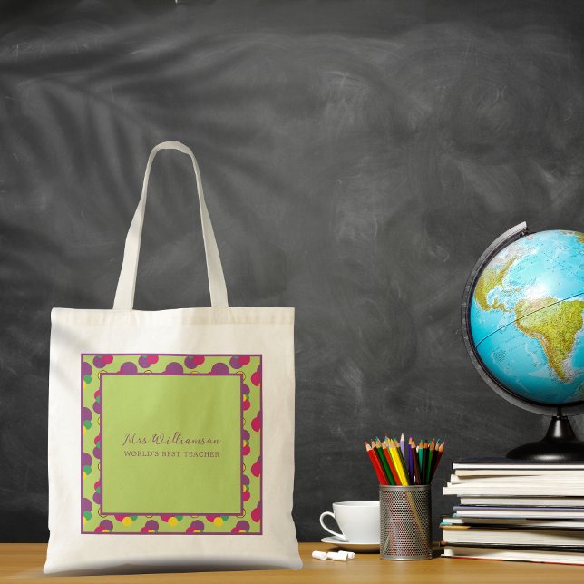 Ljusets Tote Bag för Abstrakt Mönster Lärare Tygkasse (Bright Modern Polka Dot Teacher's Tote Bag. Say thank you with this personalised gift.)