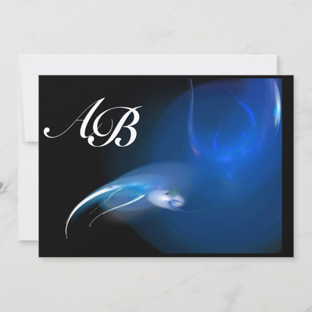 LJUSFÅGLAR I BLUE MONOGRAM INBJUDNINGAR (Framsida)